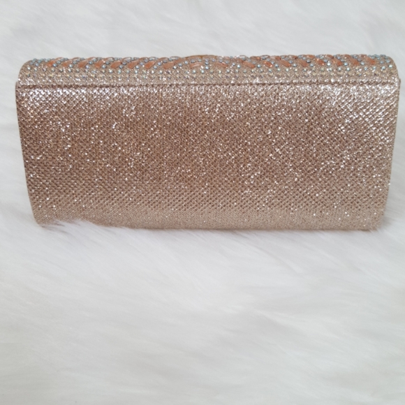 Rose Gold Clutch With Rhinestones Embellishment - Picture 6 of 7